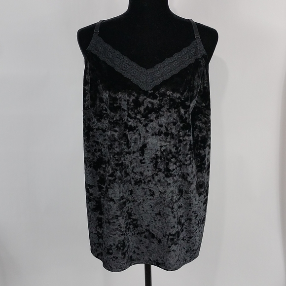 Cacique Crushed Velvet Lace Trim Cami - Picture 1 of 9
